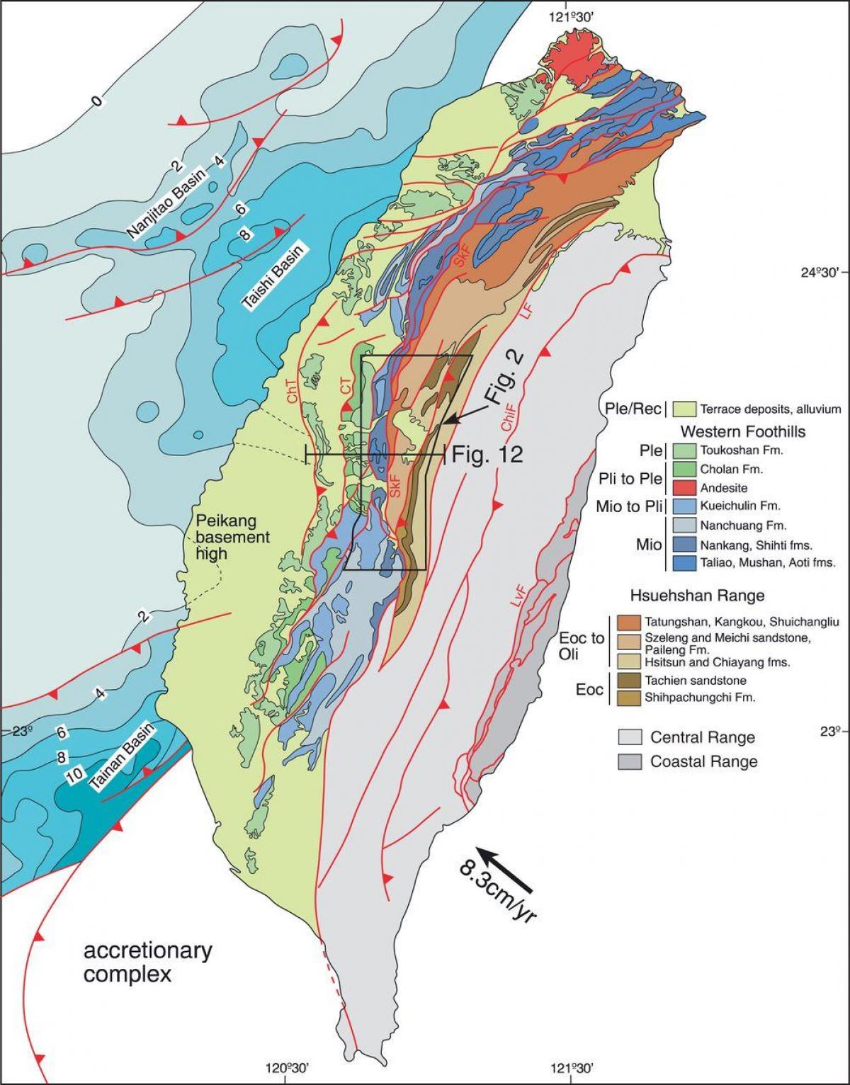 Kaart Taiwan geoloogilise