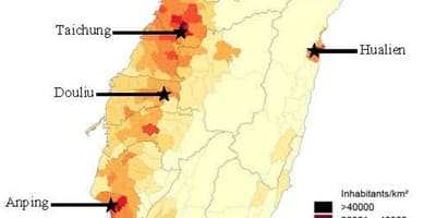 Taiwan rahvastiku tiheduse kaart